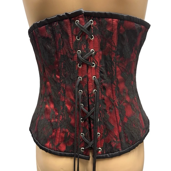 Daisy Corsets Lavish Underbust Red Black Lace Overlay Cincher Women’s Large - Picture 7 of 15